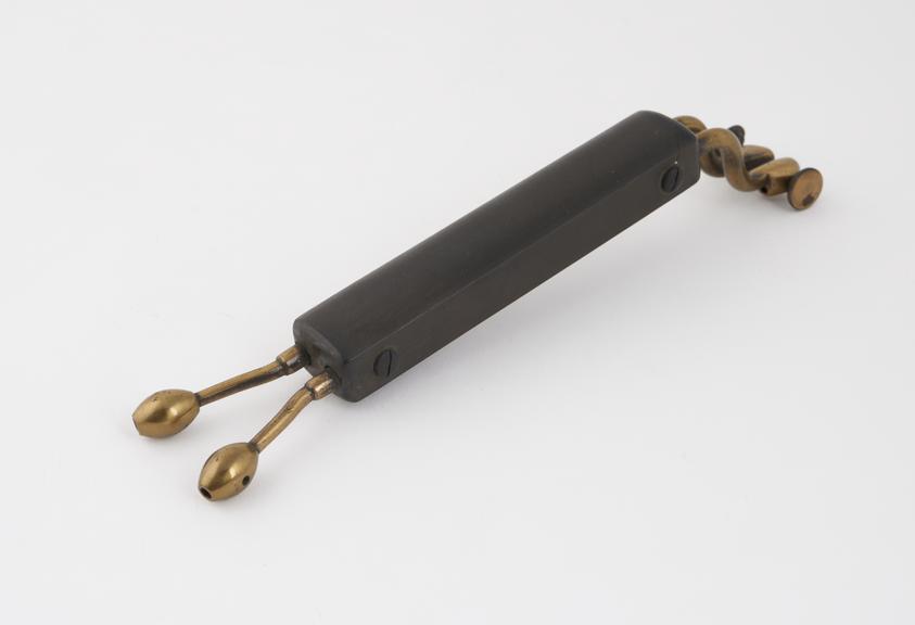 Vulcanite cautery holder with brass terminals, collection of Dr