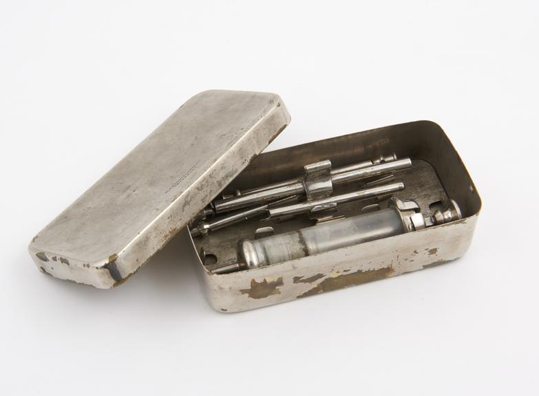 Graduated syringe, patented by Alexander and Fowler, cased