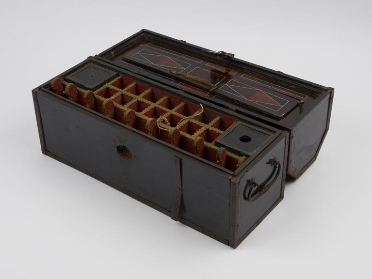 Wooden medicine chest, empty, European, 1750-1850