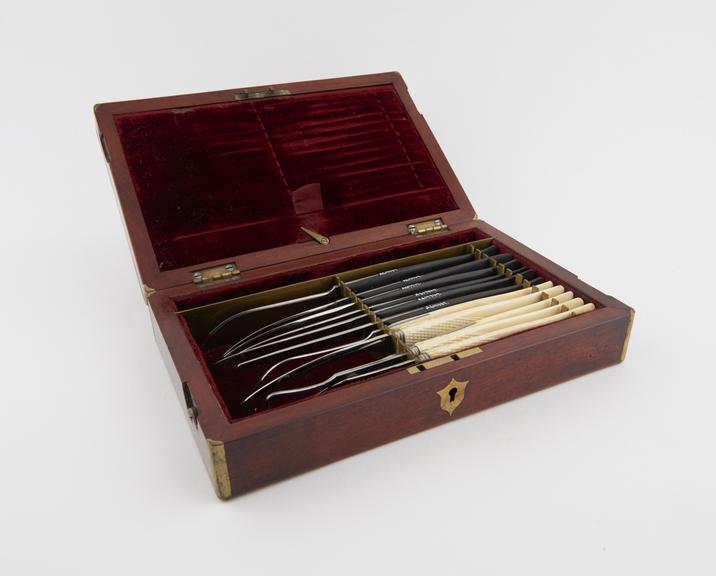 Surgical instrument set, cased, by F. Walters