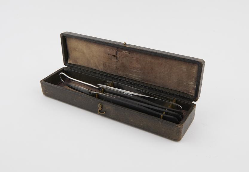 Surgical instrument set, cased, English, 19th century