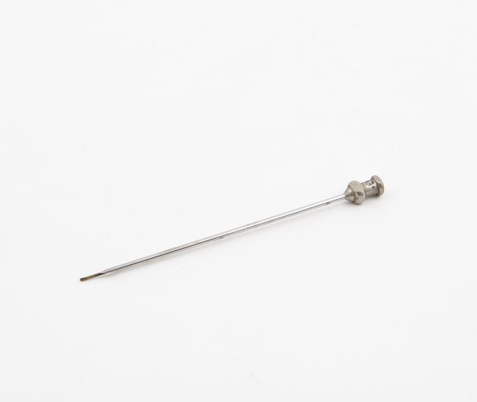 Catheter, stainless steel, with probe, probably genito-urinary