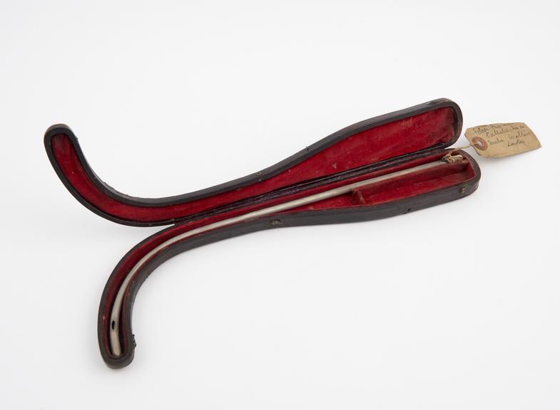 Silver catheter, in case, made by Walters, London, 1854-1855
