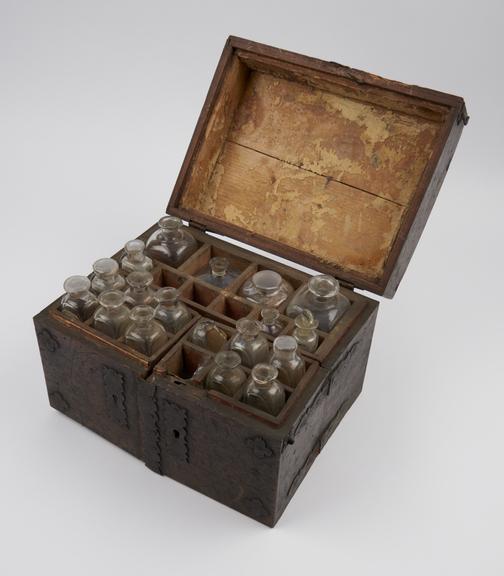 Medicine chest in 3 hinged sections with lid covering all three