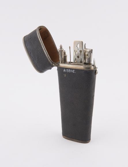 Pocket surgical instrument set, in silver-mounted fishskin case