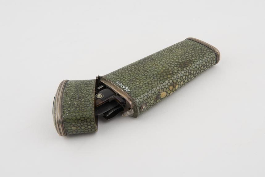 Pocket surgical instrument set in silver mounted shagreen case