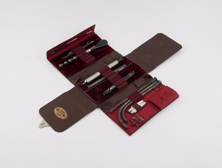 Pocket surgical instrument set in leather case