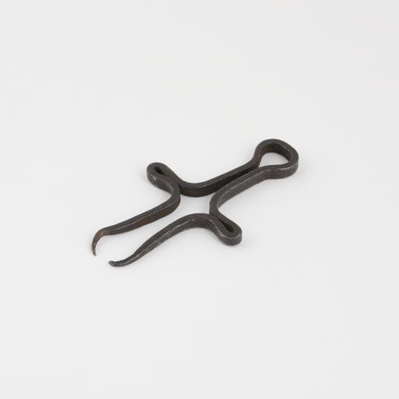 Small pair of ember-tongs (length 2 7/8 ins) of iron (perhaps