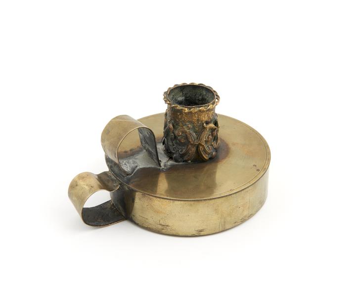 Tinder Box of Brass, 3 1/2 inch diameter with steel