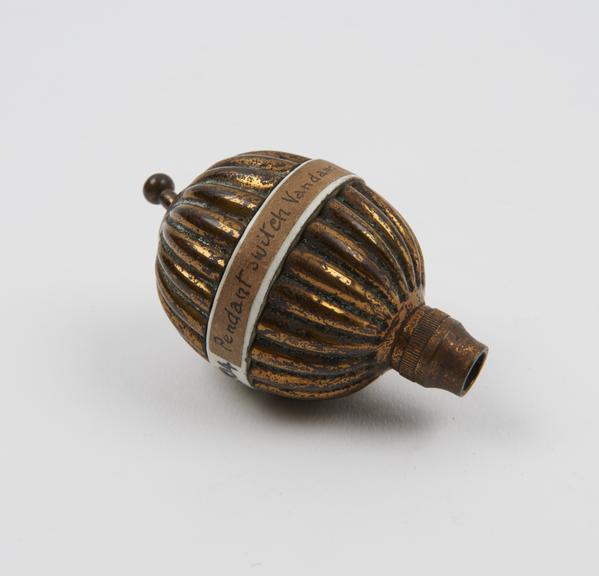 Pendant switch, ribbed brass orb, by Vandaam Marsh, 1910