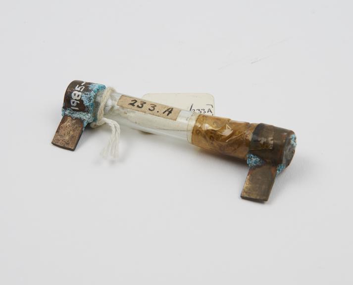 Glass fuse carrier, 5A, brass ends, from Sudgrove House