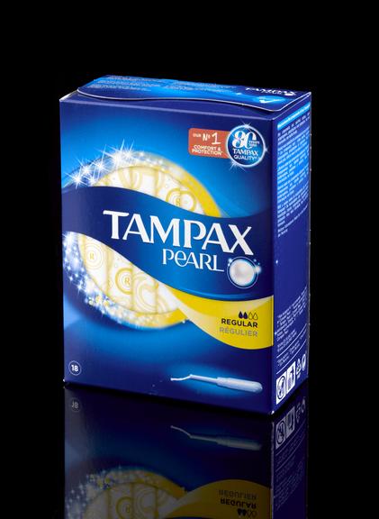 One box of Tampax Pearl, regular containing 18 tampons