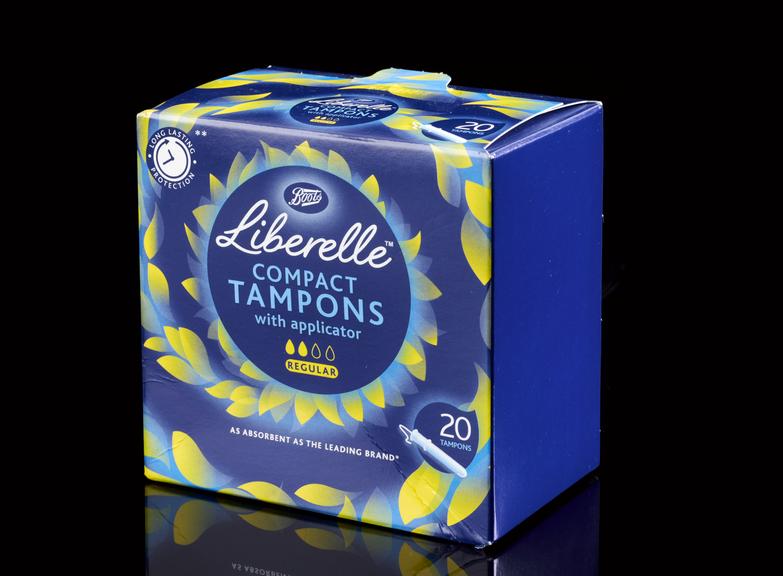 One box of Boots Liberelle Compact Tampons with applicator