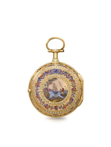 Quarter repeating gold watch with guilloche enamelled case by L'Epine, Paris