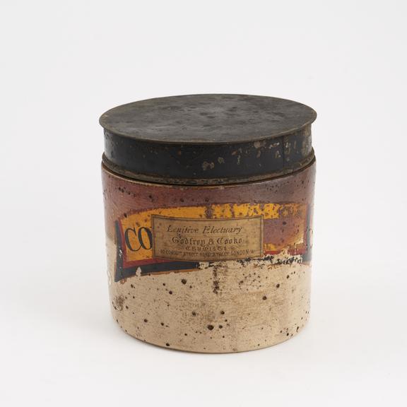 Salt-glazed stoneware storage jar for liquorice electuary