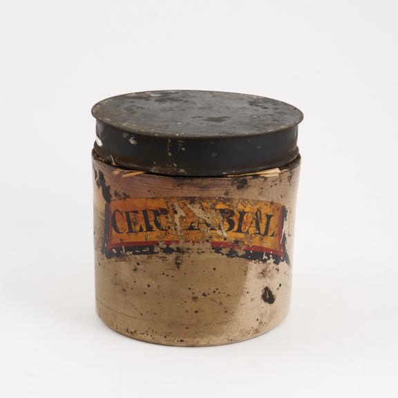 Salt-glazed stoneware storage jar for Lanolin