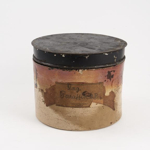 Salt-glazed stoneware storage jar for paraffin ointment