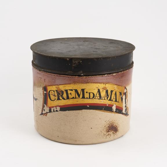 Salt-glazed stoneware storage jar for almond ointment