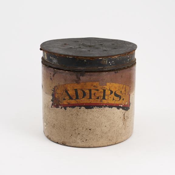 Salt-glazed stoneware storage jar for lard