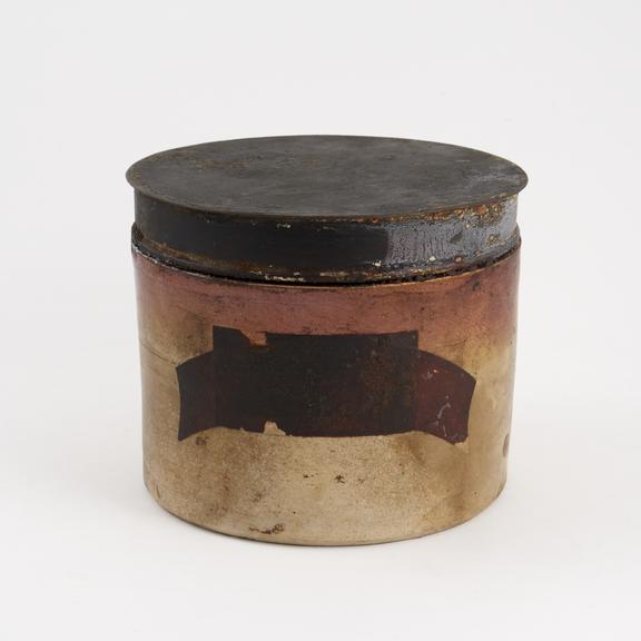 Salt-glazed stoneware storage jar for benzoinated lard