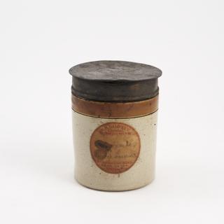 Salt-glazed stoneware storage jar for compound mercury ointment (Scott's Dressing)