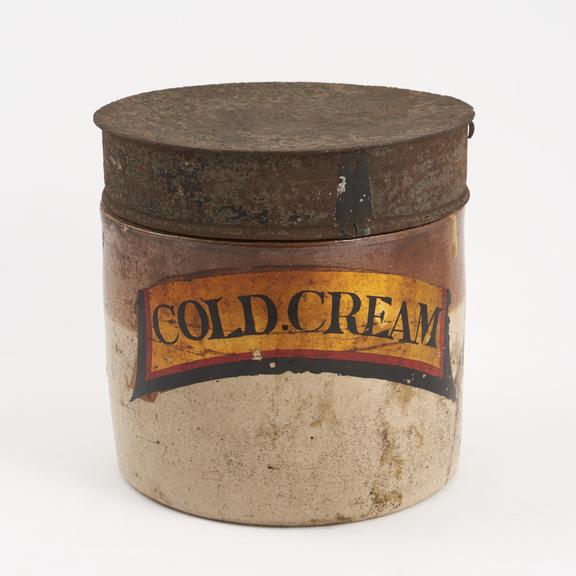 Salt-glazed stoneware storage jar for cold cream