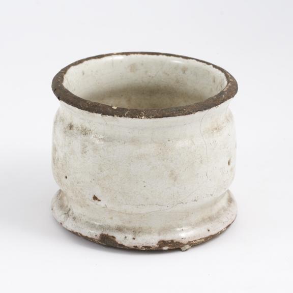 Earthenware dispensing pot, tin-glazed, possibly London