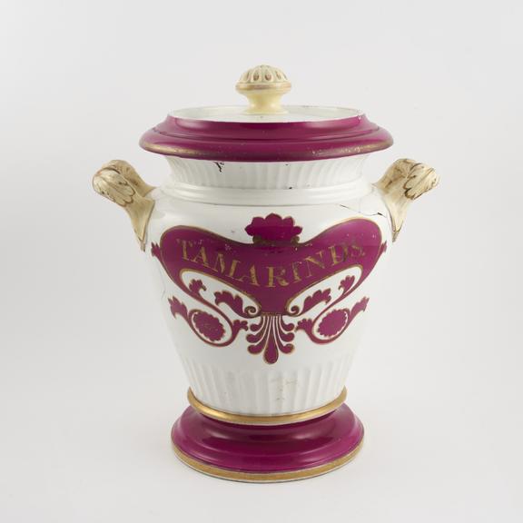 Pharmacy storage jar, ornate gilt earthenware