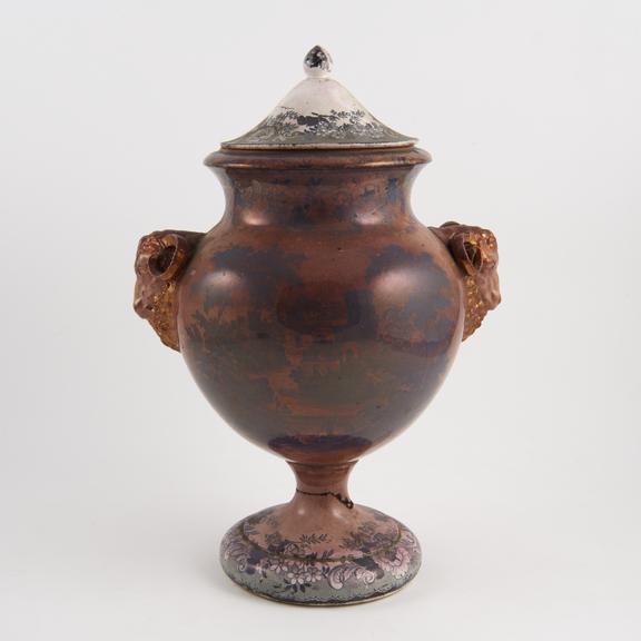 Fine earthenware storage jar with transfer prints of Durham