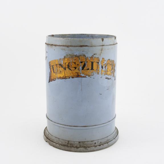 Earthenware drug-jar, formerly contained zinc ointment, English