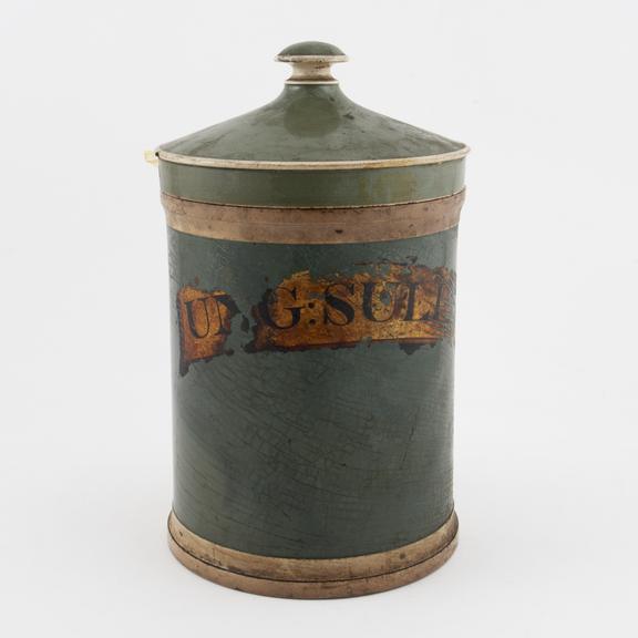 Earthenware drug jar, formerly contained sulphur ointment