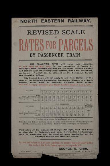 North Eastern Railway revised scale of rates for parcels by passenger trains