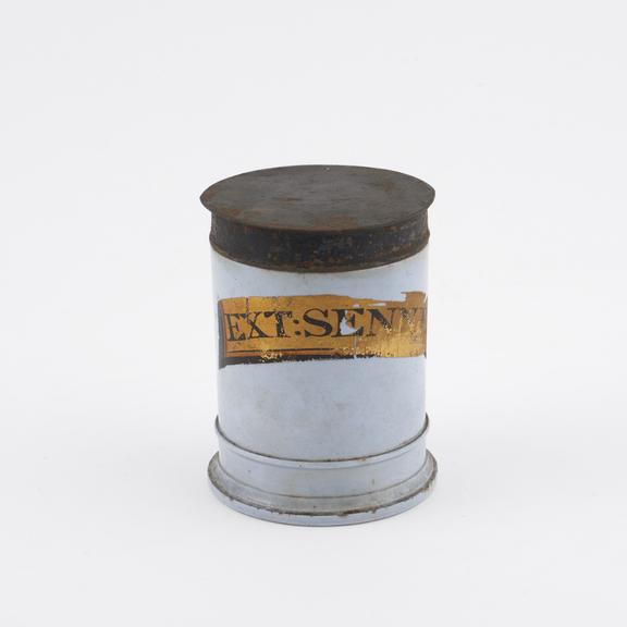 Earthenware drug jar, formerly contained extract of Senna