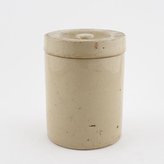 Drug jar, glazed, with lid, made by Doulton, unlabelled