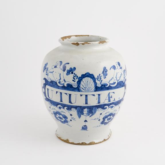 English delftware drug jar, baluster shape