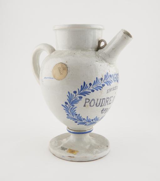 Syrup jar, French, late 18th century, blue faience