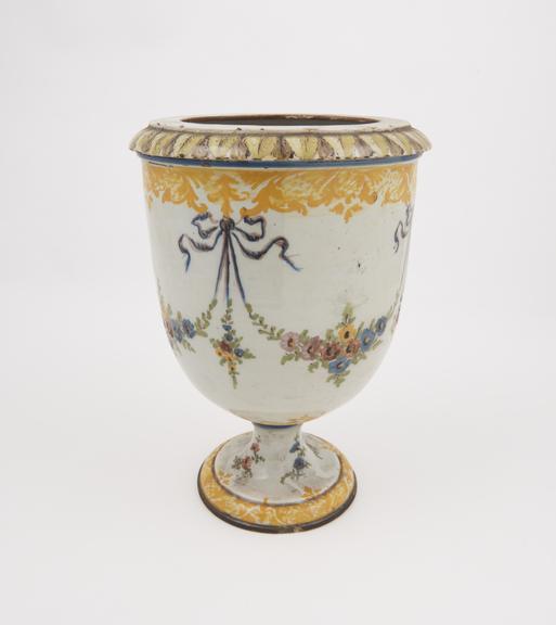 Storage vase, Italian, C19 polychrome inaiolics, lid missing