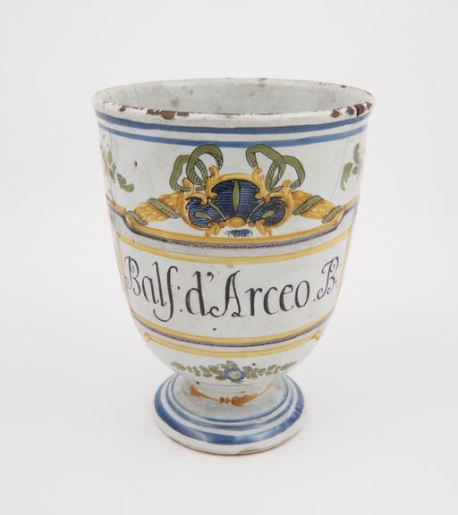 Goblet shaped drug jar, [faience] used for balm of Arcaeus