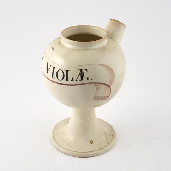 Creamware syrup jar, for syrup of violets, English, 1770-1825