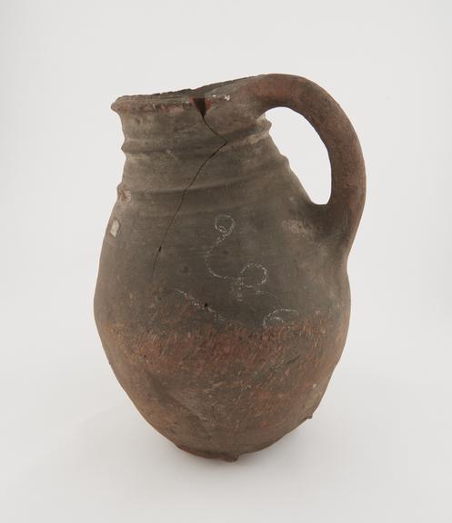 Jug, crude, unglazed, cracked, 16th-19th centuries