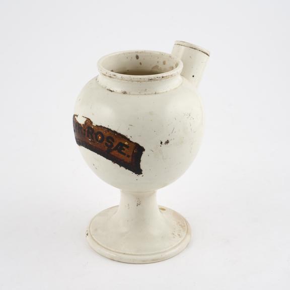 Creamware syrup jar for rose syrup, English, 1770-1825