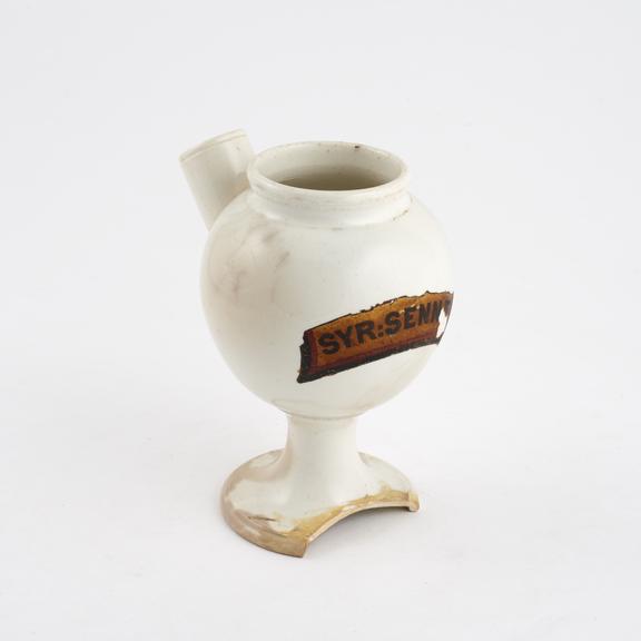 Creamware syrup jar for senna syrup, English, 1770-1825