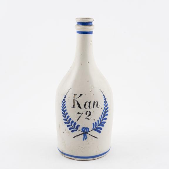 Tin glazed earthenware drug bottle, Dutch, 1701-1850