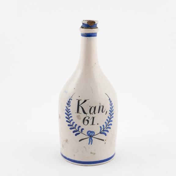 Tin glazed earthenware drug bottle, Dutch, 1701-1850