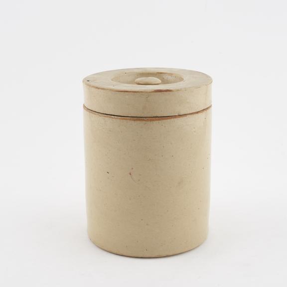 Drug jar, stoneware, glazed, with lid, unlabelled, English