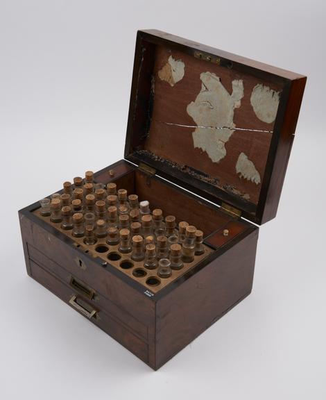 Homeopathic medicine chest of burr walnut, 1881-1920