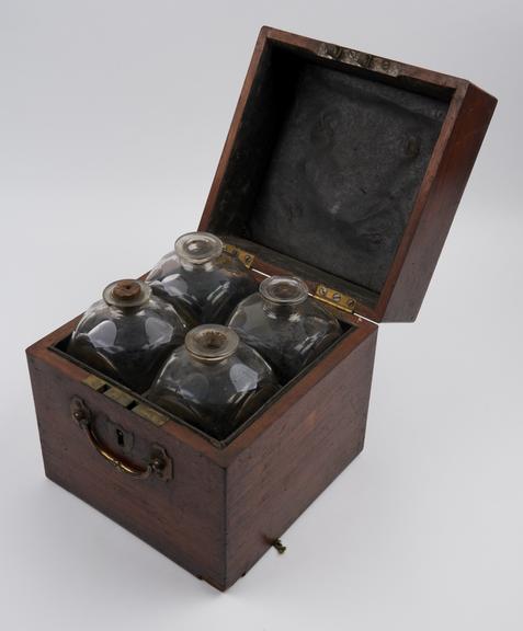 Medicine chest, mahogany case, square