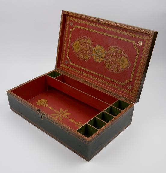 Medicine box or chest, lacquered wood, compartmented, empty