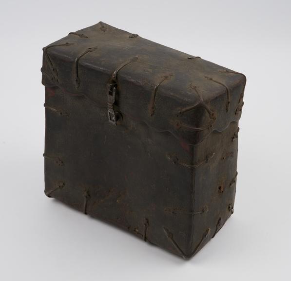 Iron-bound leather medicine chest, empty