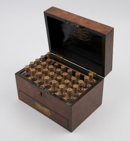 Medicine chest with drawer, mahogany(?)